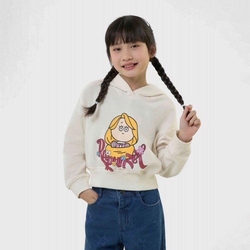 Áo nỉ có mũ bé gái cào lông in hình Princess