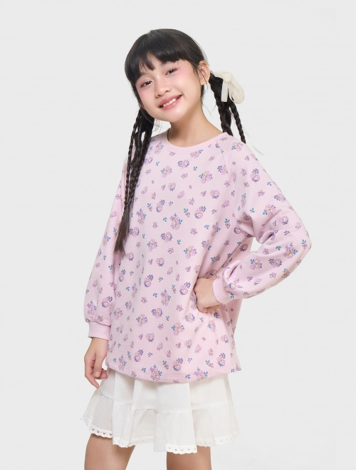 Áo nỉ bé gái tay lửng có hoạ tiết