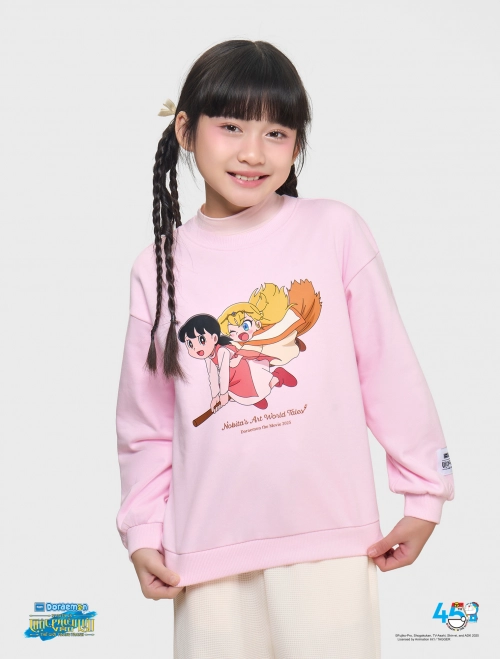Áo nỉ vòng lông bé gái hình in Doraemon