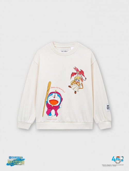Áo nỉ vòng lông bé gái hình in Doraemon
