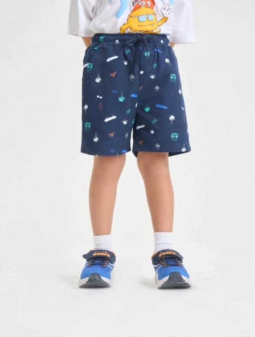 Quần soóc bé trai cotton cạp chun in họa tiết