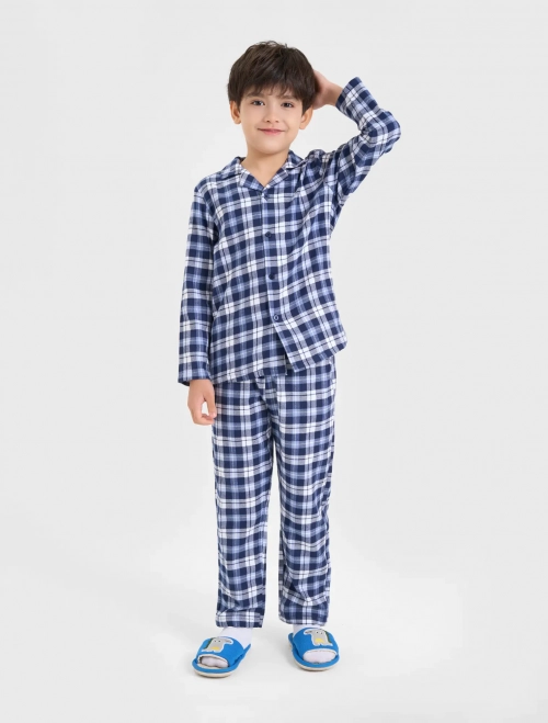 Bộ pyjama bé trai cotton họa tiết kẻ