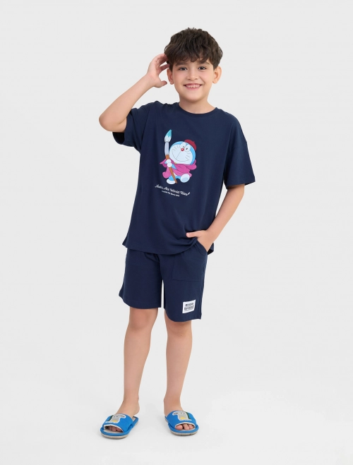 Bộ mặc nhà bé trai cotton USA in hình Doraemon