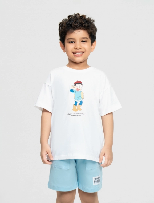 Bộ mặc nhà bé trai cotton USA in hình Doraemon