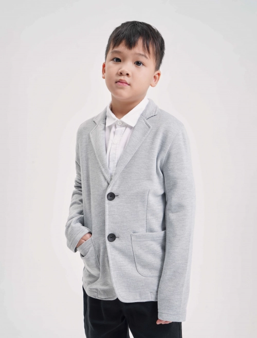 Áo blazer bé trai cổ bẻ ve vạt tròn