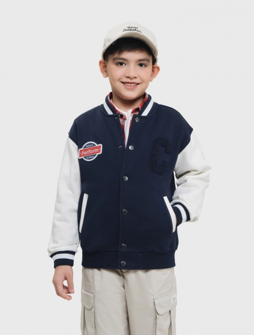 Áo khoác nỉ bé trai cào bông đính patch trang trí