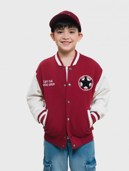 Áo khoác nỉ bé trai cào bông đính patch trang trí