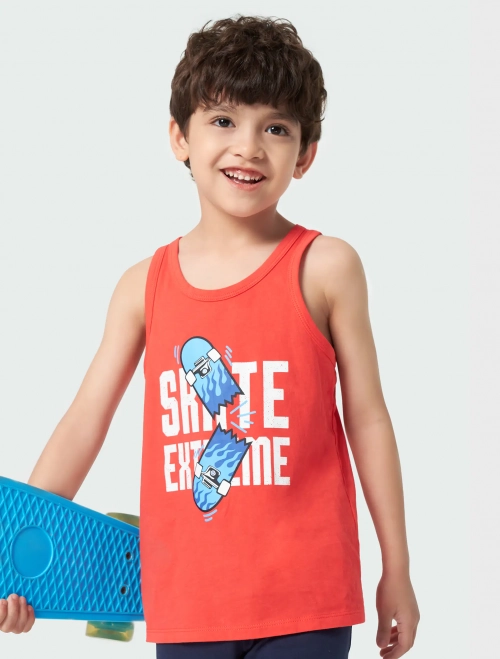 Áo ba lỗ bé trai cotton cổ tròn có hình in