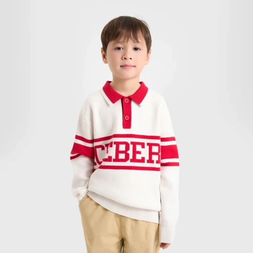 Áo len bé trai cổ bẻ phối màu