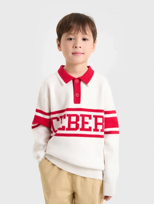 Áo len bé trai cổ bẻ phối màu