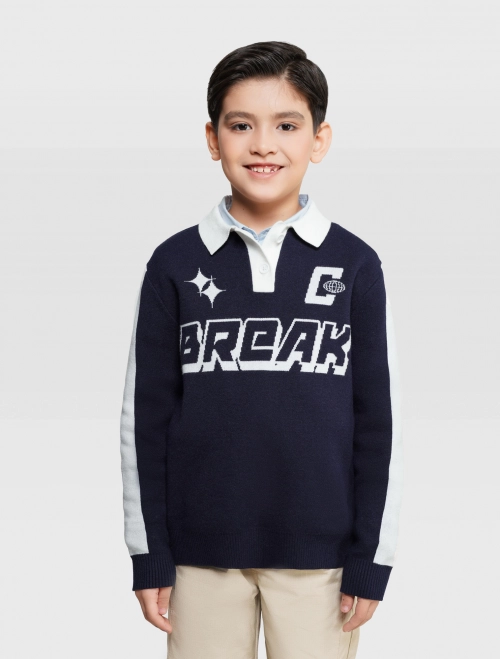 Áo len bé trai cổ bẻ có hình in