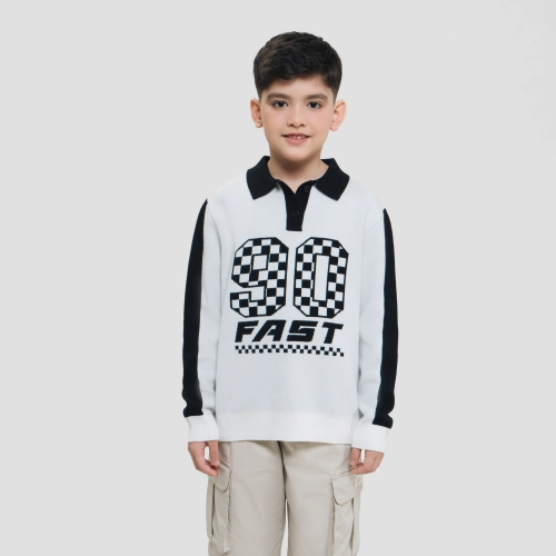 Áo len bé trai cổ bẻ có hình in