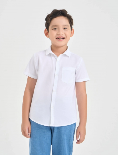 Áo sơ mi bé trai cotton cộc tay