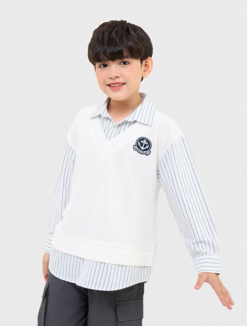 Áo sơ mi bé trai dài tay có hình thêu