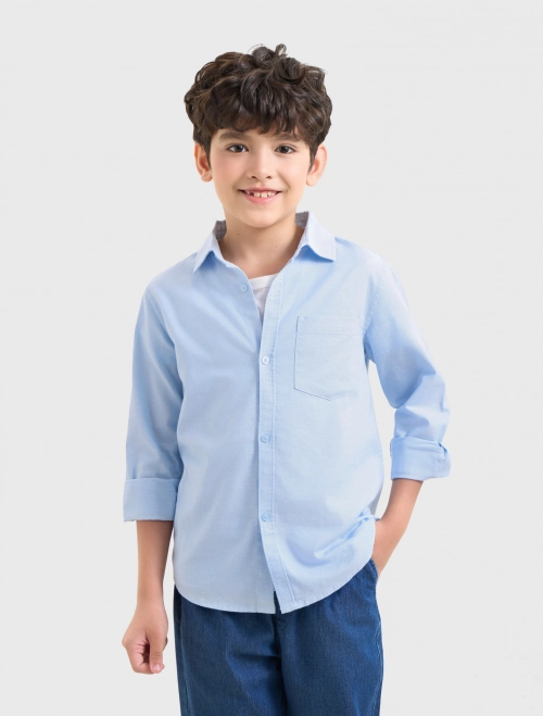 Áo sơ mi bé trai cotton basic dáng suông