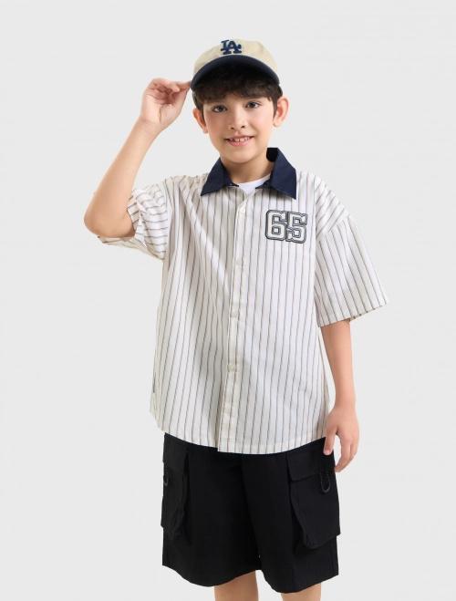 Áo sơ mi bé trai cotton kẻ sọc phối màu