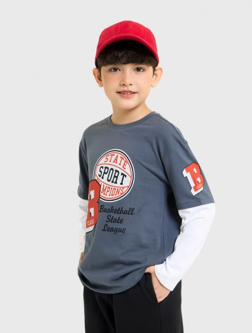 Áo phông bé trai dài tay phối màu