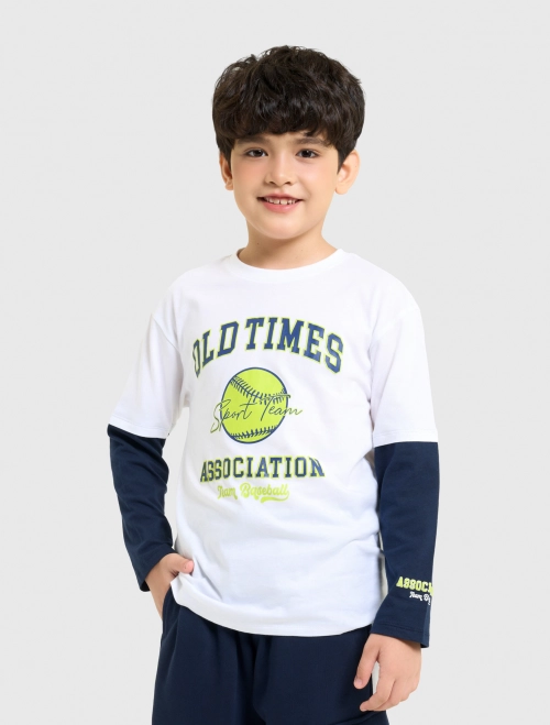 Áo phông bé trai dài tay phối màu