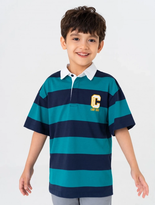 Áo polo bé trai cổ bẻ cộc tay họa tiết kẻ