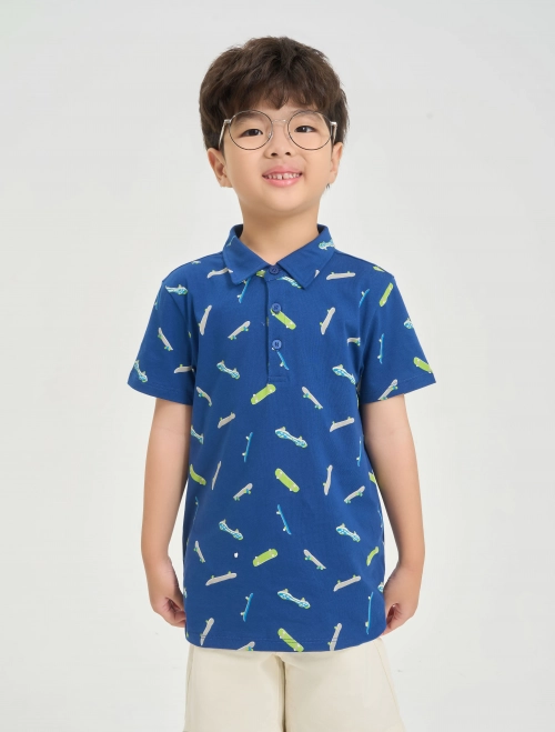 Áo polo bé trai cotton in hoạ tiết