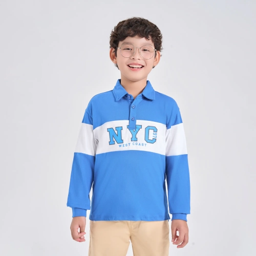 Áo polo bé trai cotton USA phối màu in chữ