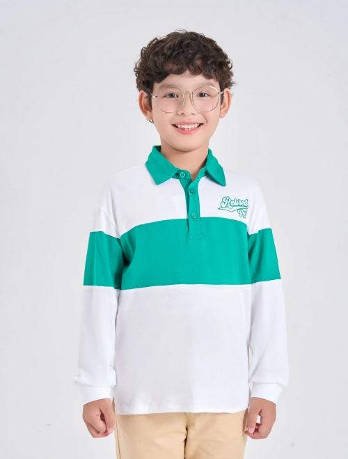 Áo polo bé trai cotton USA phối màu in chữ