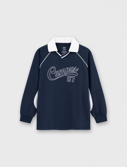 Áo polo bé trai dài tay cotton USA có hình in