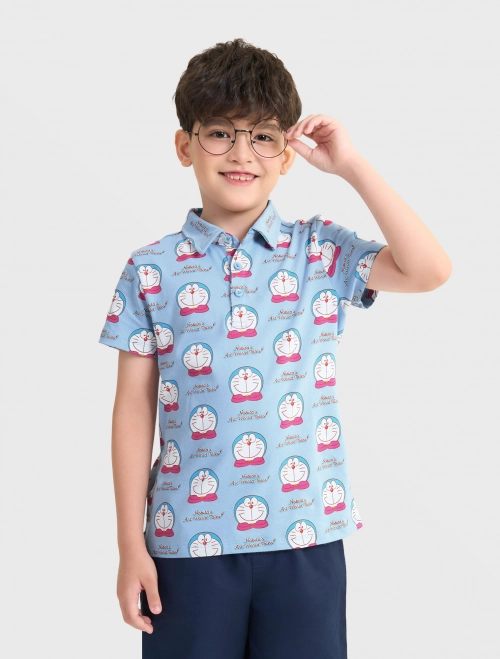 Áo polo bé trai cotton USA hoạ tiết Doraemon