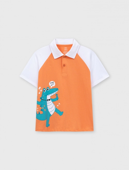 Áo polo bé trai Cotton USA phối màu có hình in