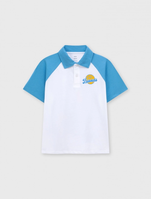 Áo polo bé trai Cotton USA phối màu có hình in