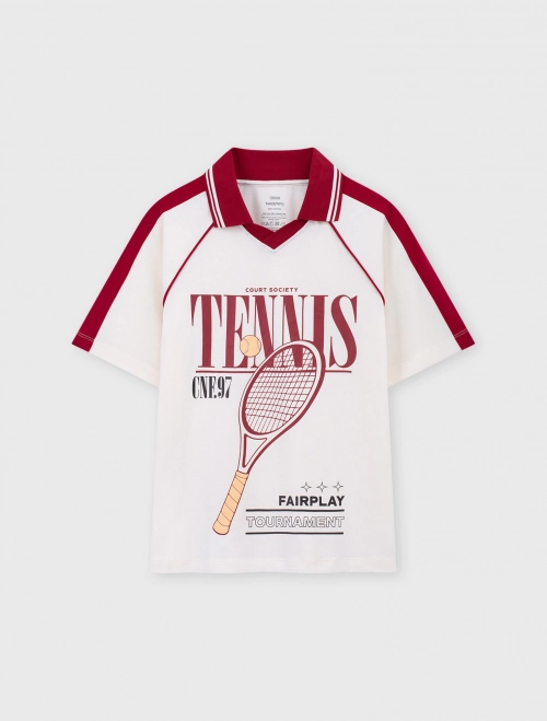 Áo polo bé trai Cotton USA phối màu có hình in