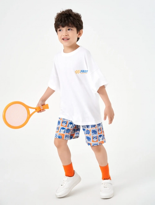 Áo phông bé trai cotton cổ tròn có hình in