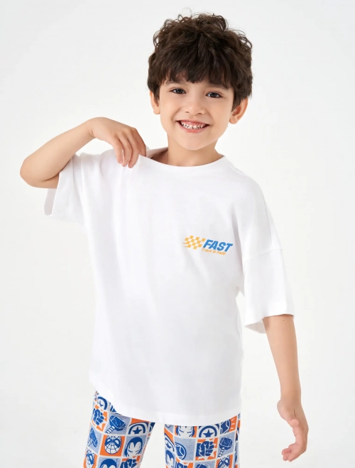 Áo phông bé trai cotton cổ tròn có hình in