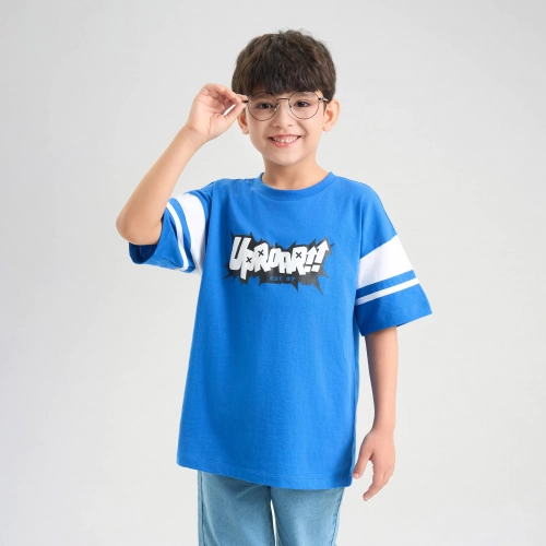 Áo phông bé trai cotton USA phối màu có hình in