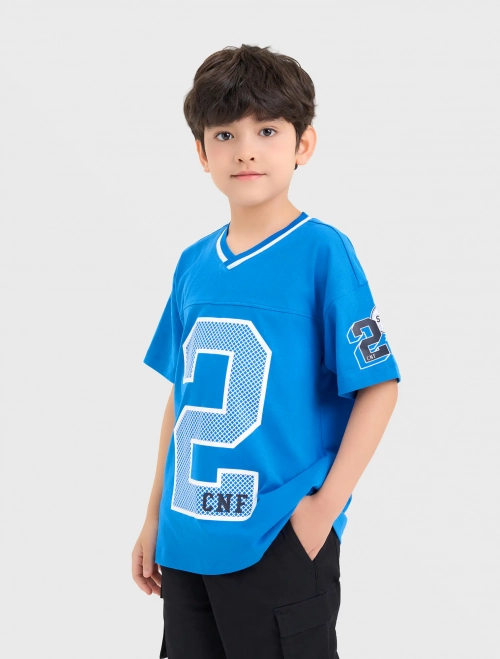 Áo phông nam cổ bo kẻ có hình in sport