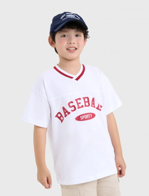 Áo phông nam cổ bo kẻ có hình in sport