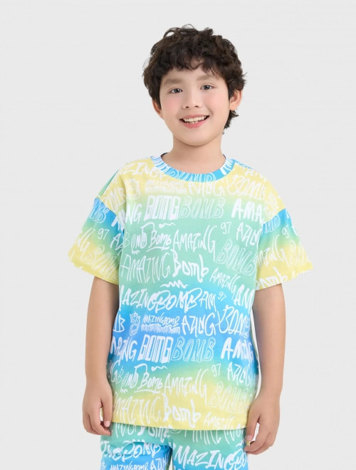 Áo phông bé trai cotton in hình mặt cười