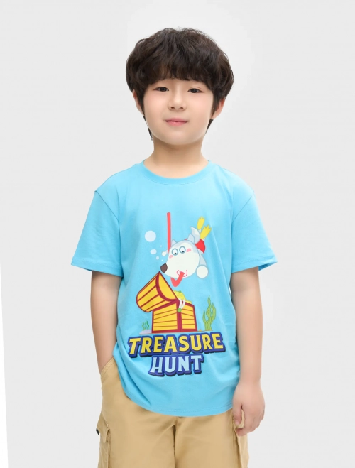 Áo phông bé trai cotton USA in hình Wolfoo