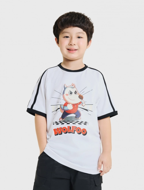 Áo phông bé trai dáng suông in hình Wolfoo