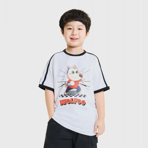 Áo phông bé trai dáng suông in hình Wolfoo
