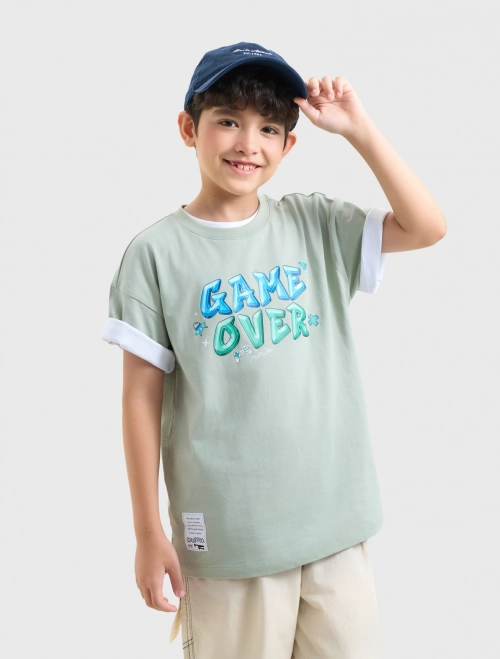 Áo phông bé trai Cotton USA dáng rộng có hình in