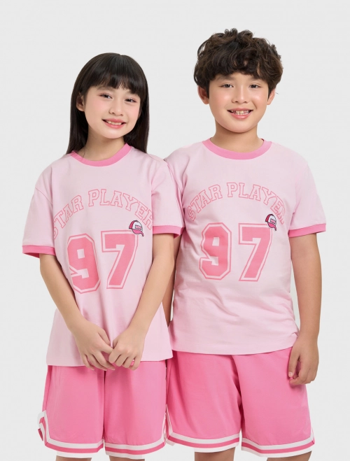 Bộ quần áo unisex trẻ em cộc tay quần chun có hình in dáng thể thao