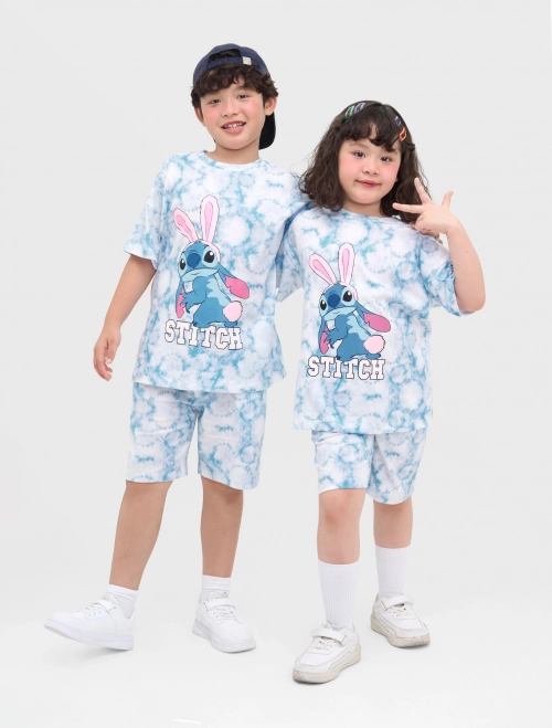 Bộ quần áo unisex trẻ em cộc tay quần chun in hình Stitch