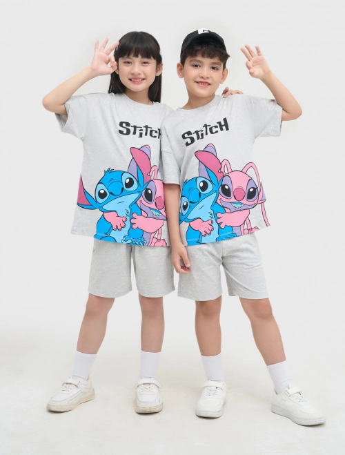 Bộ quần áo unisex trẻ em cộc tay quần chun in hình Stitch