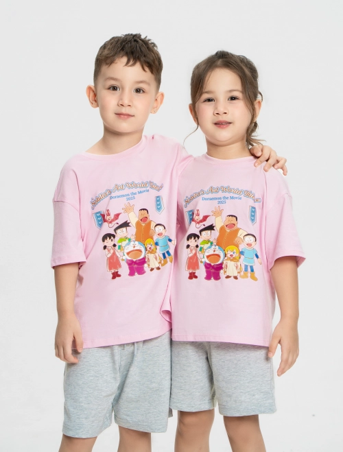 Bộ quần áo unisex trẻ em cotton USA in hình Doraemon