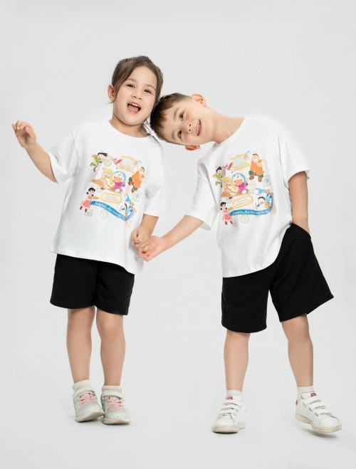 Bộ quần áo unisex trẻ em cotton USA in hình Doraemon