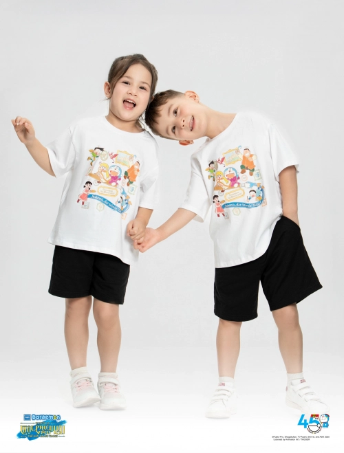 Bộ quần áo unisex trẻ em cotton USA in hình Doraemon