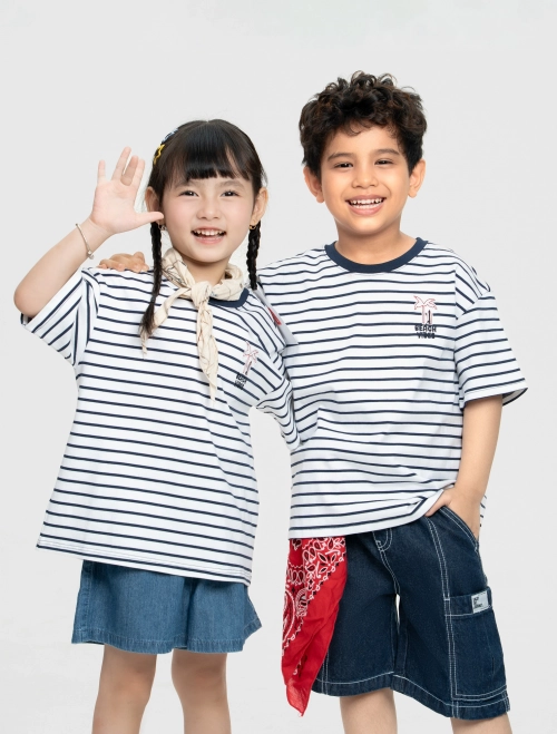 Áo phông unisex trẻ em cotton kẻ ngang