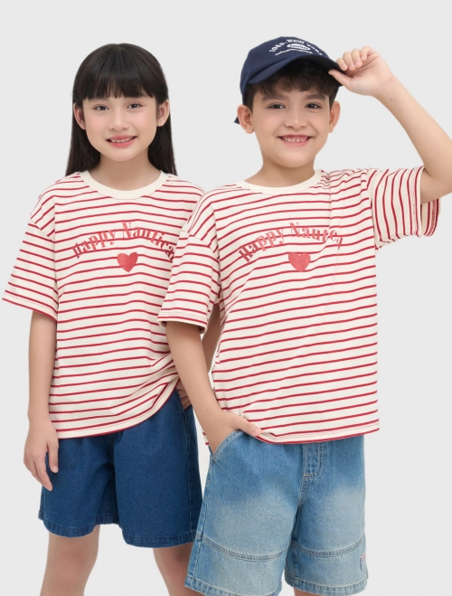 Áo phông unisex trẻ em cotton kẻ ngang