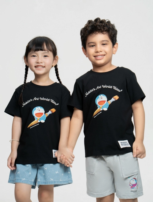Áo phông unisex trẻ em cotton USA in hình Doraemon